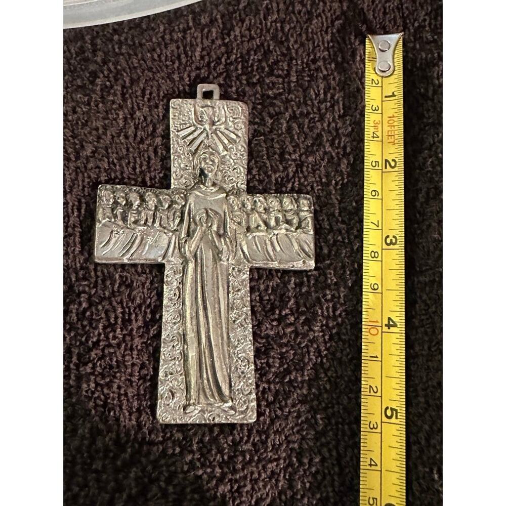 Vintage Midcentury Pewter Crucifix • Savior &‎ Apostles • Religious